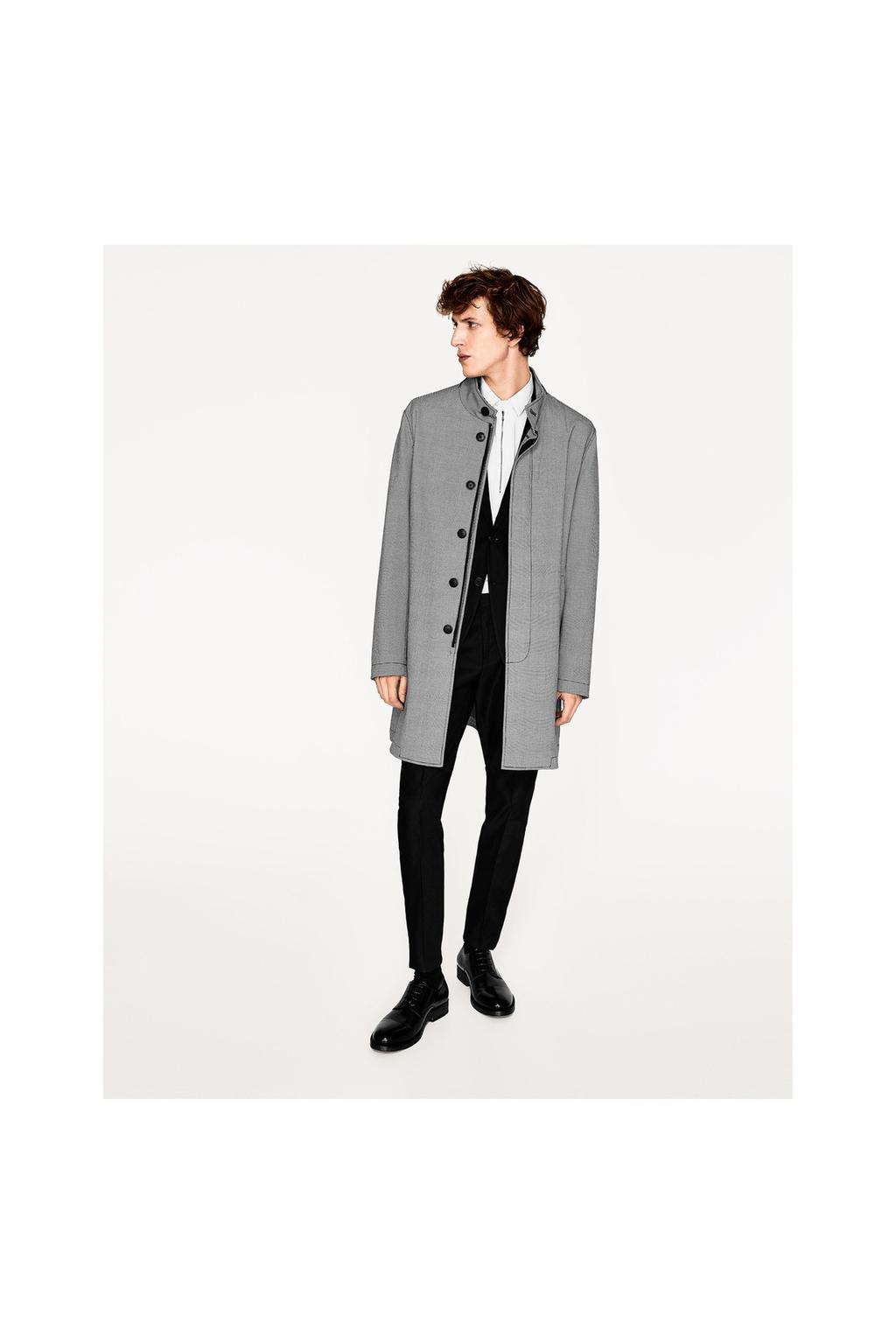 Houndstooth Trench Coat Outerwear Man Zara United States Scotch Soda Trim Fit Wool Blend Houndstooth Peacoat In Black For