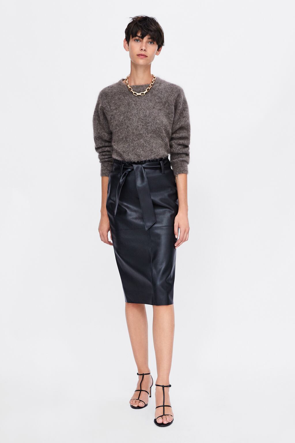 Image 1 of FAUX LEATHER SKIRT WITH TIE BELT from Zara