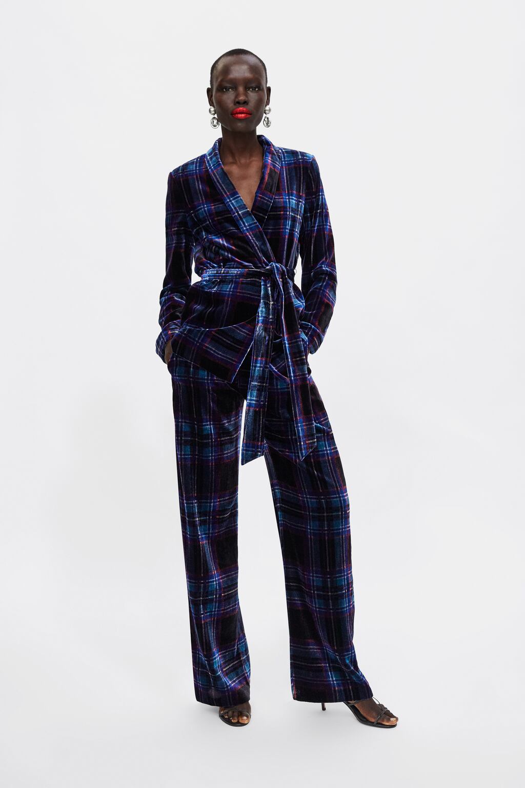Image 1 of CHECK VELVET TROUSERS from Zara