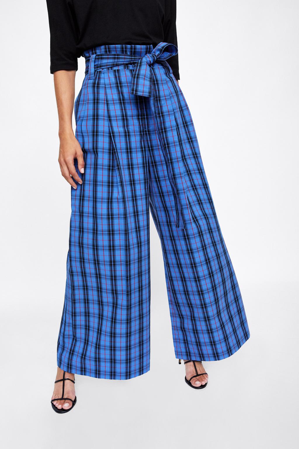 SPODNIE W KRATÄ Z PASKIEM