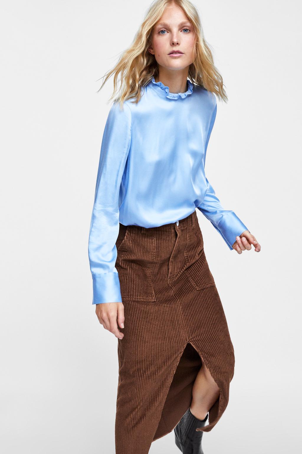 Image 2 of SKIRT ZW PREMIUM WORKER BROWN CORDUROY from Zara