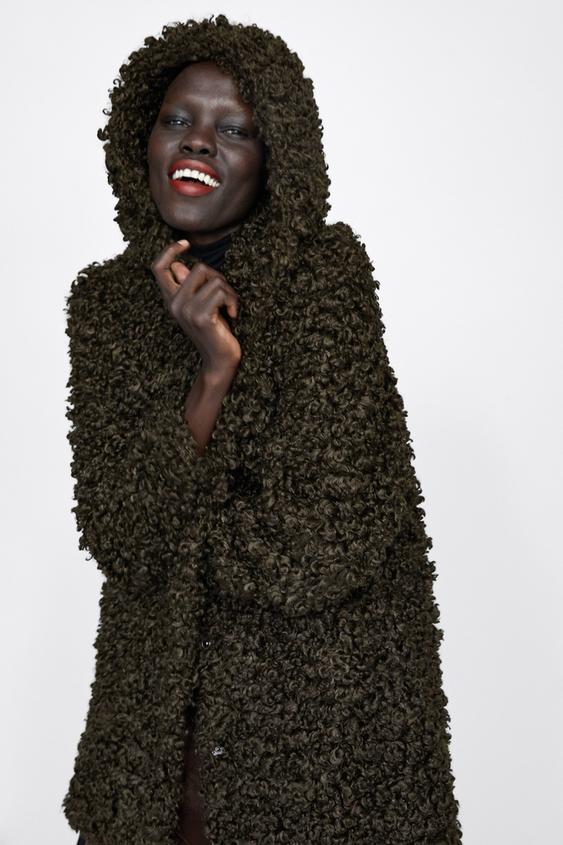 Image 2 of FAUX FUR COAT WITH HOOD from Zara