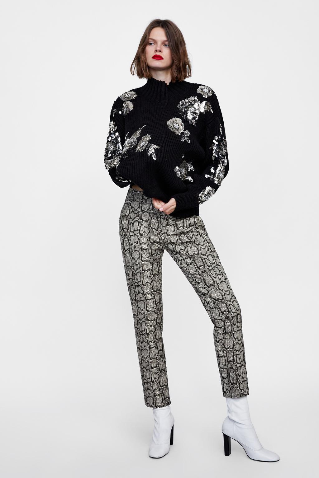 Image 1 of STRAIGHT FIT SNAKESKIN PRINT TROUSERS from Zara