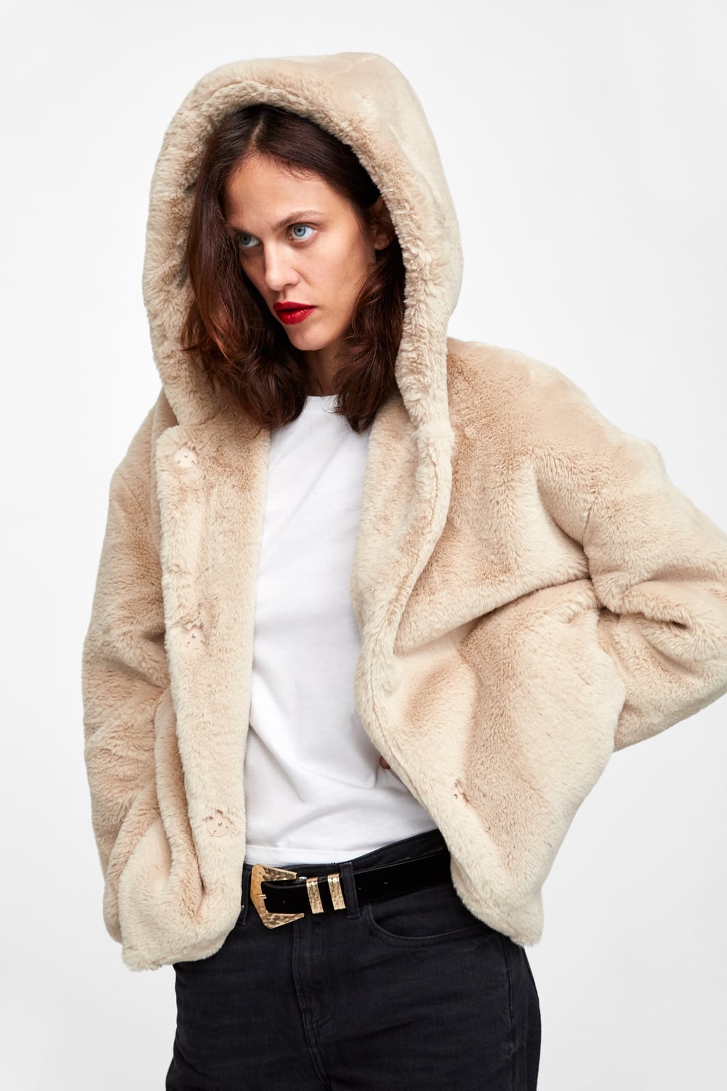 Image 2 of HOODED FAUX FUR JACKET from Zara