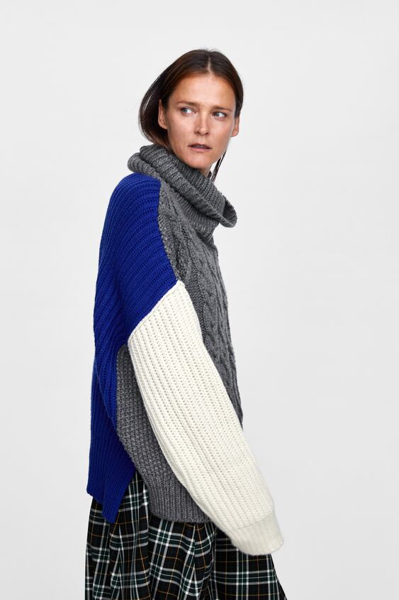 Image 4 of COLOUR BLOCK CABLE-KNIT SWEATER from Zara