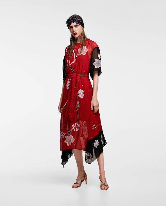 Image 1 of EMBROIDERED ASYMMETRICAL DRESS from Zara