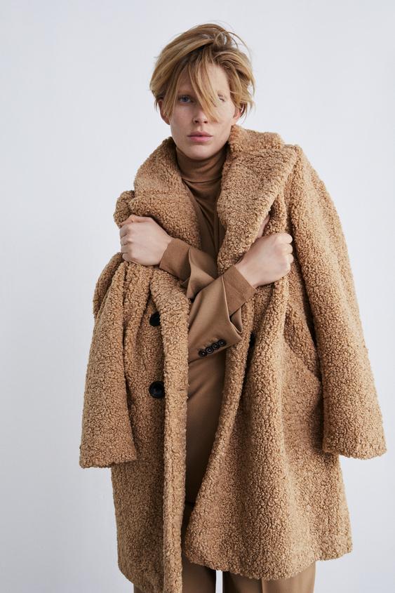 Image 5 of TEXTURED FAUX SHEARLING COAT from Zara