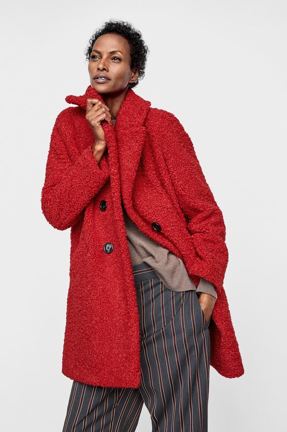 Image 2 of COLOURED AND TEXTURED FAUX SHEARLING COAT from Zara
