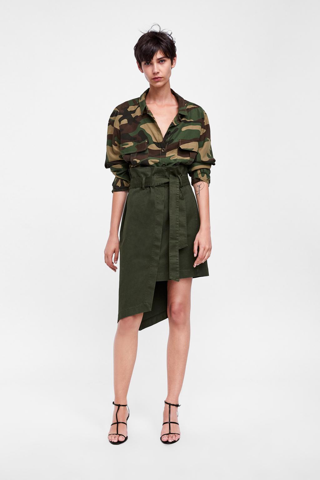 Image 1 of ZW PREMIUM PAPER BAG SKIRT IN KHAKI from Zara