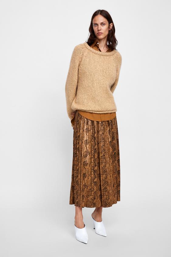 Image 1 of SNAKESKIN PRINT PLEATED MIDI SKIRT from Zara