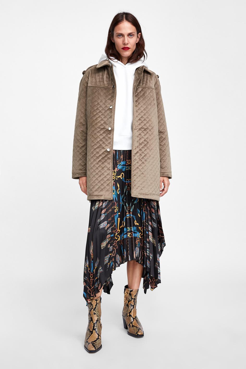 Image 1 of QUILTED VELVET PARKA from Zara