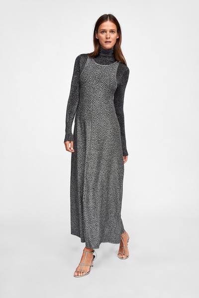 Image 1 of METALLIC THREAD HERRINGBONE JACQUARD DRESS from Zara