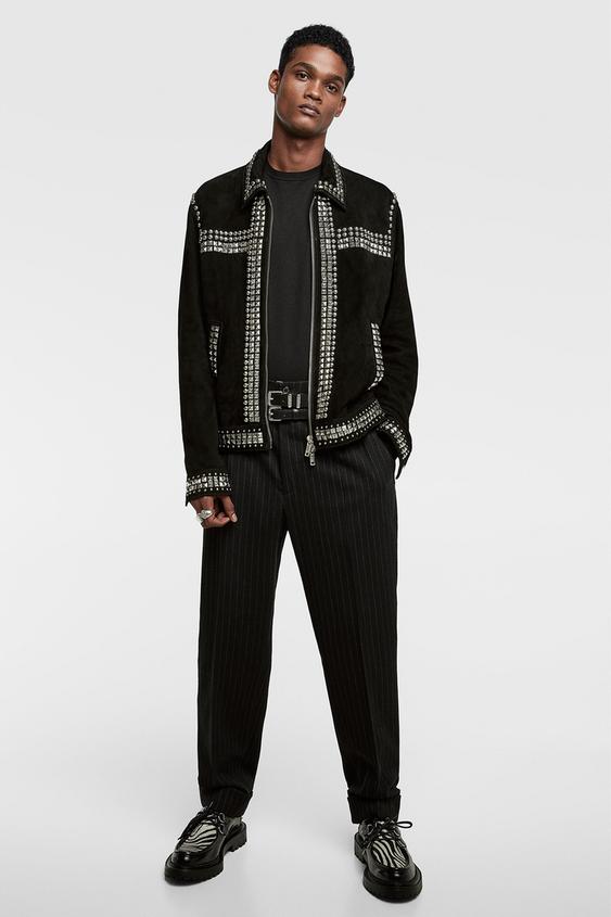 Studded Suede Jacket Leather Jackets Man Zara United Kingdom Image 1 Of Studded Suede Jacket From Zara