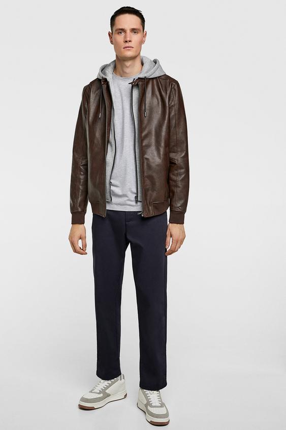 Contrasting Faux Leather Jacket View All Jackets Man Zara United Image 1 Of Contrasting Faux Leather Jacket From Zara