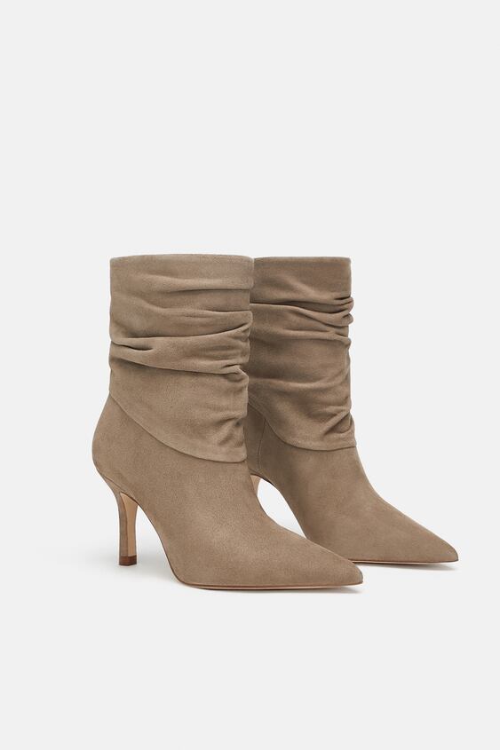 Image 4 of GATHERED LEATHER HIGH-HEEL ANKLE BOOTS from Zara