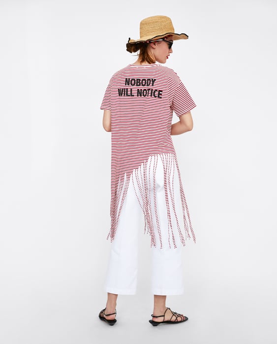 Image 5 of T-SHIRT WITH SLOGAN AND FRINGING from Zara