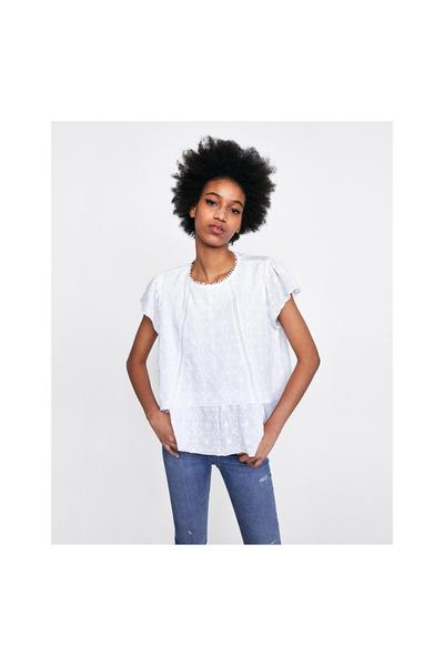 ZdjÄcie 2 TOP Z AÅ»UROWYM HAFTEM I FALBANKÄ z Zara