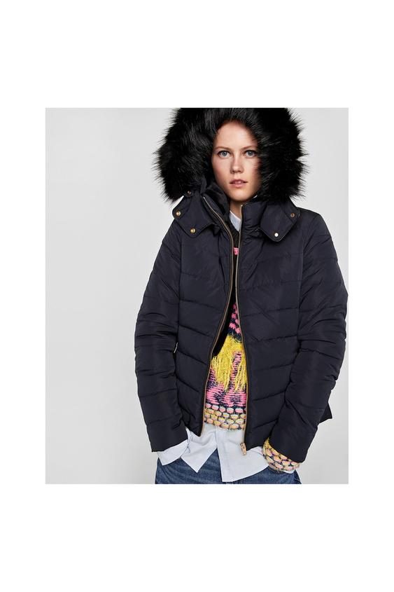 Image 1 of QUILTED JACKET WITH TEXTURED HOOD from Zara
