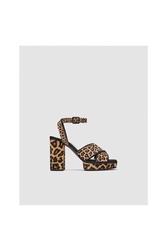 Image 1 of LEOPARD PRINT LEATHER PLATFORM SANDALS from Zara