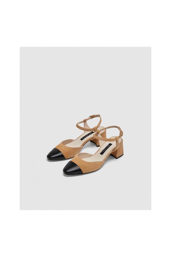 ZdjÄcie 1 SKÃRZANE BUTY NA OBCASIE Z ODKRYTÄ PIÄTÄ I OZDOBNÄ WSTAWKÄ z Zara