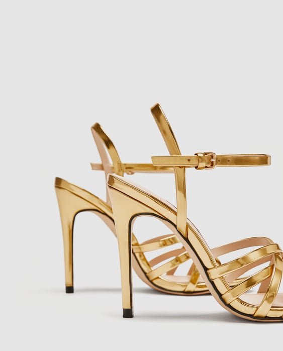 Image 5 of LAMINATED STRAPPY SANDALS from Zara