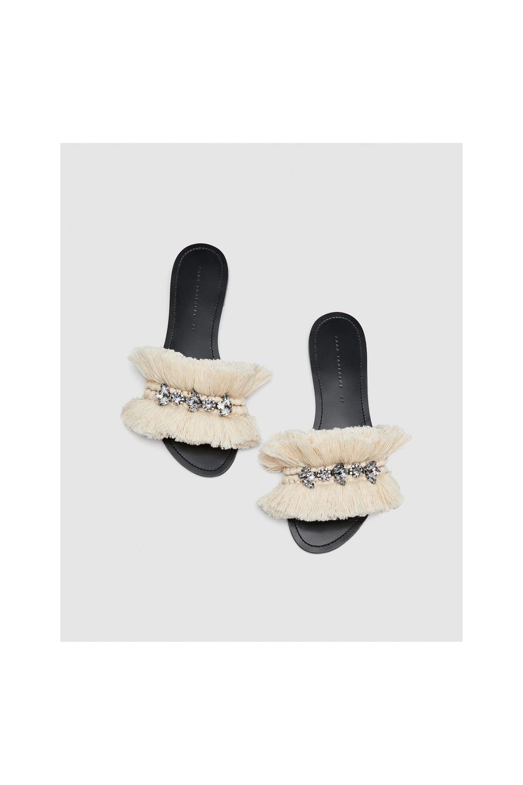 Image 3 of BEADED FRINGED SLIDES from Zara