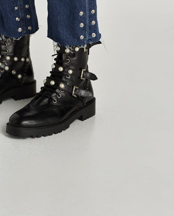 Image 4 of LEATHER ANKLE BOOTS WITH FAUX PEARLS from Zara