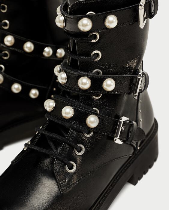 Image 6 of LEATHER ANKLE BOOTS WITH FAUX PEARLS from Zara