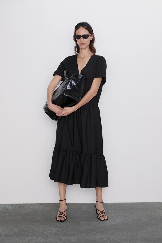 Robe En Popeline à Volant