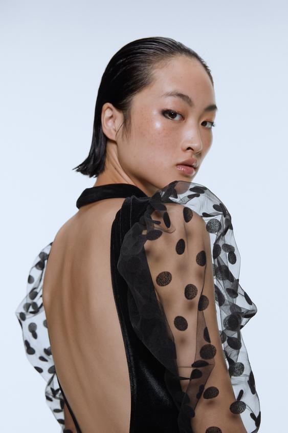 Image 2 of VELVET DRESS WITH DOTTED MESH from Zara