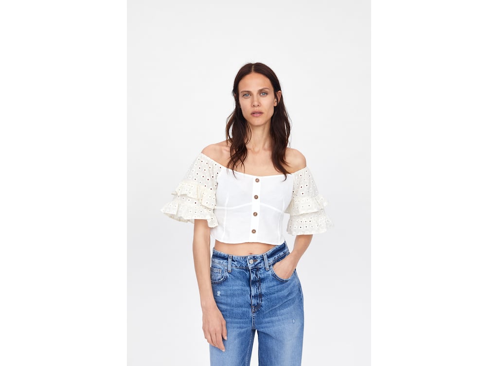 CROPPED TOP WITH RUFFLED SLEEVES