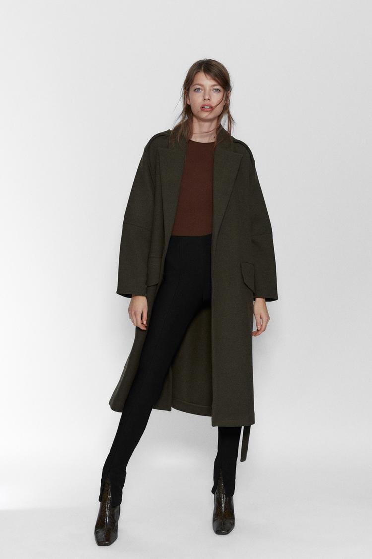 Oversized Coat With Belt Trf Zara Australia
