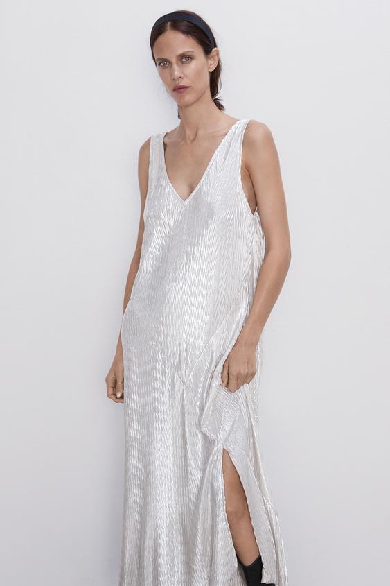 Image 4 of METALLIC CRINKLE-EFFECT DRESS from Zara