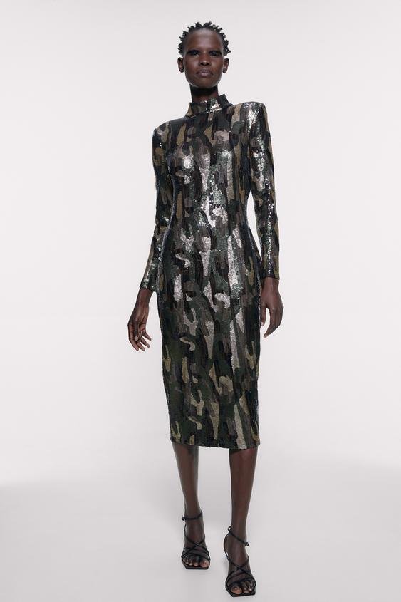 Robe à Paillettes Et Imprimé Animalier