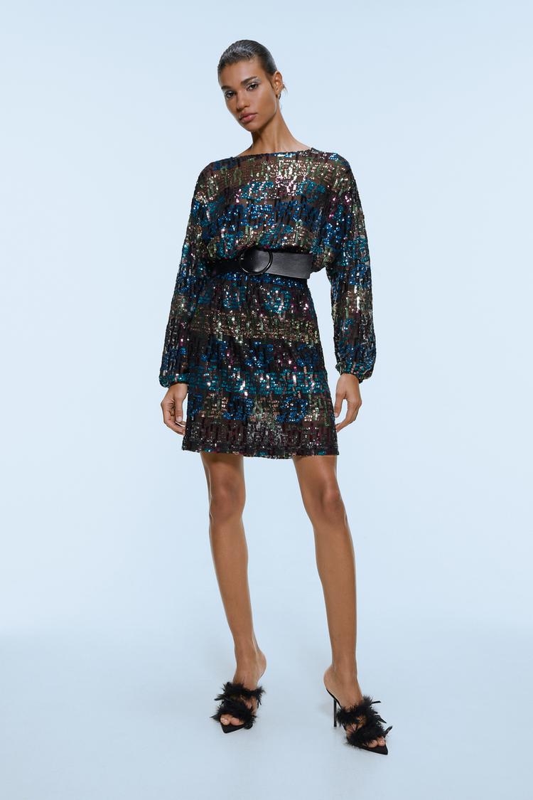 Imagem 1 de VESTIDO DE LANTEJOULAS COM CINTO da Zara