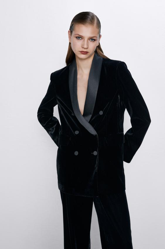 Image 2 of VELVET SHAWL COLLAR BLAZER from Zara