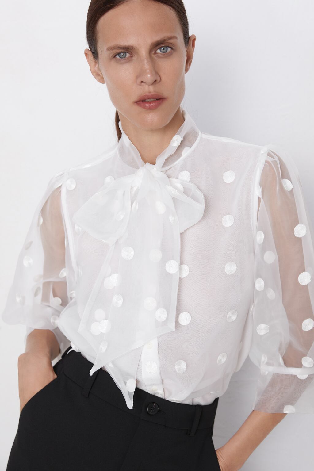 Image 2 of POLKA DOT SHIRT WITH BOW from Zara