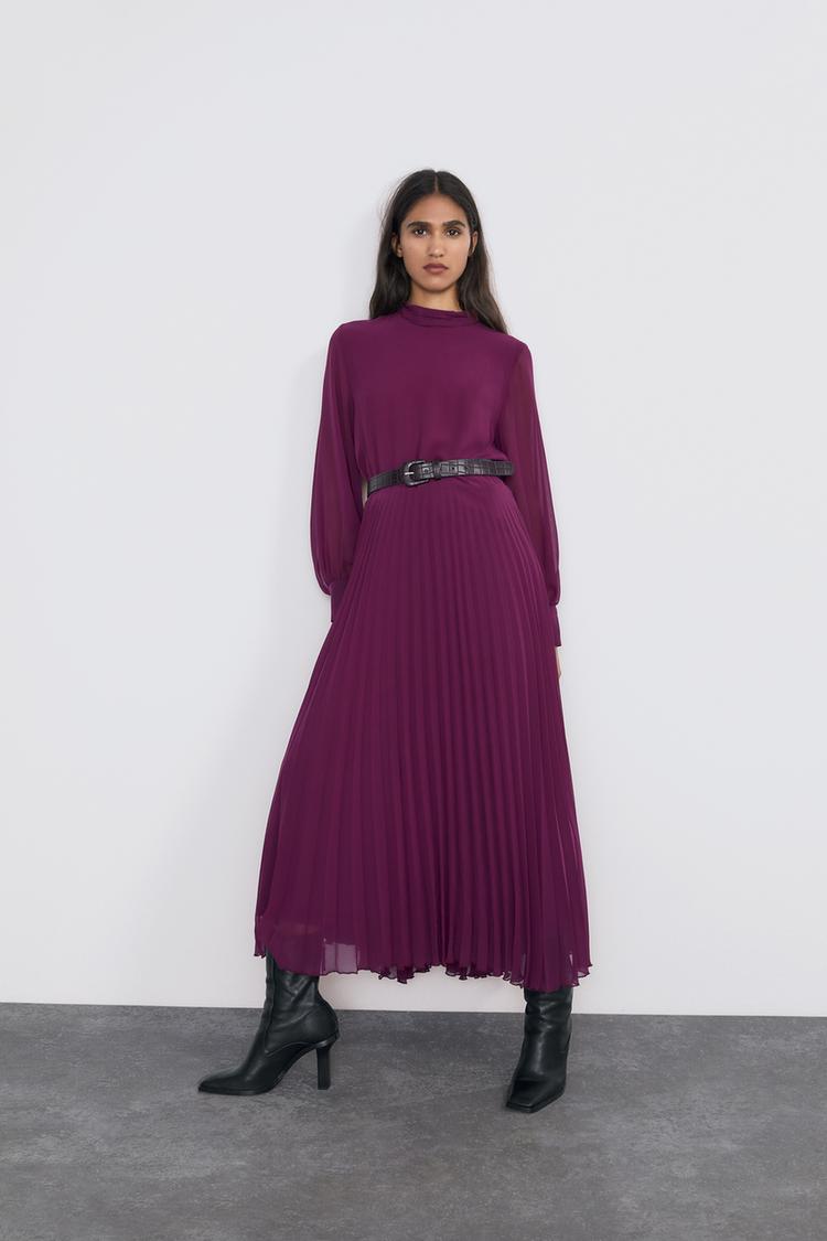 Pleated Dress With Belt Zara Canada