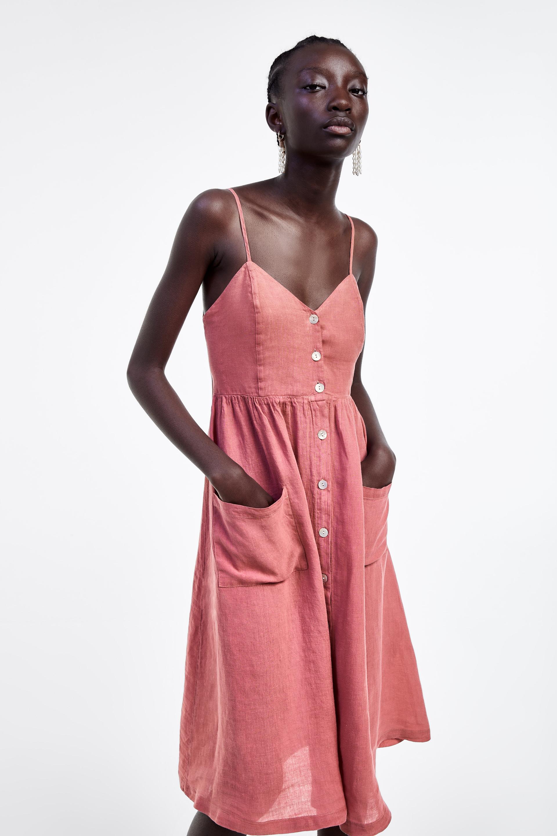 Buttoned Linen Dress Zara United Arab Emirates