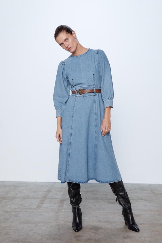 Image 1 of DENIM DRESS WITH BELT from Zara
