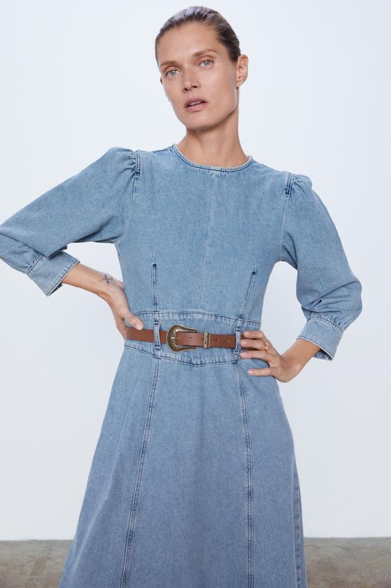 Image 2 of DENIM DRESS WITH BELT from Zara