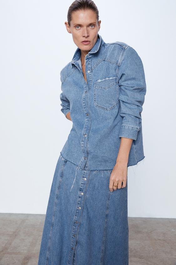 Image 2 of DENIM OVERSHIRT WITH POCKET from Zara
