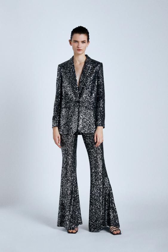 Image 1 of FLARED SEQUINNED JEANS from Zara