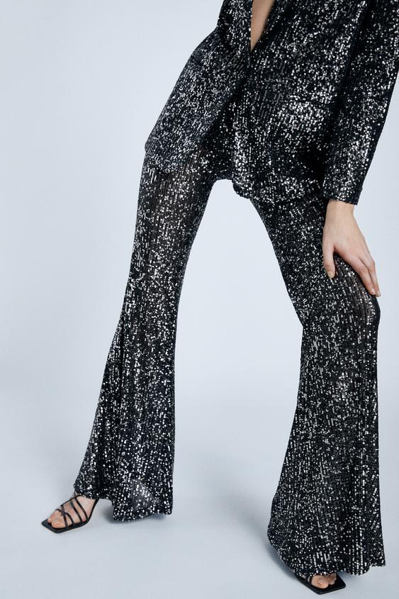 Image 2 of FLARED SEQUINNED JEANS from Zara