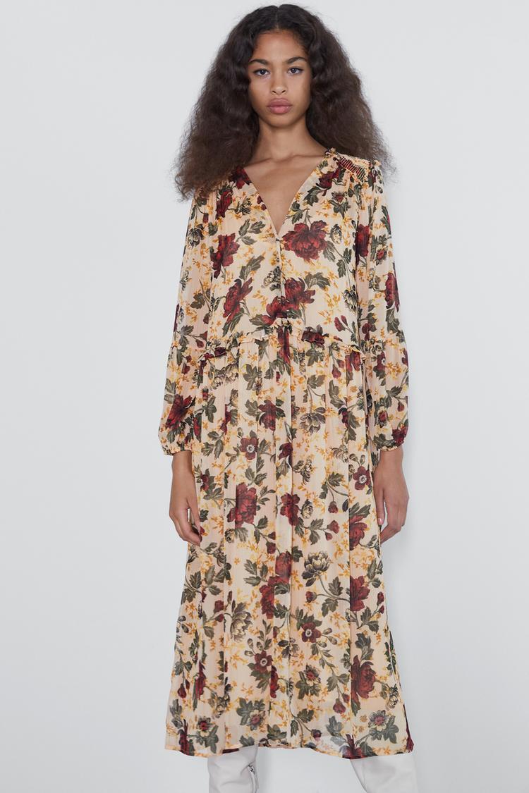 Printed Midi Dress Zara United Kingdom