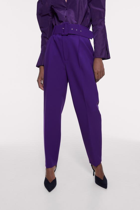 Resultado de imagen de pantalon morado zara