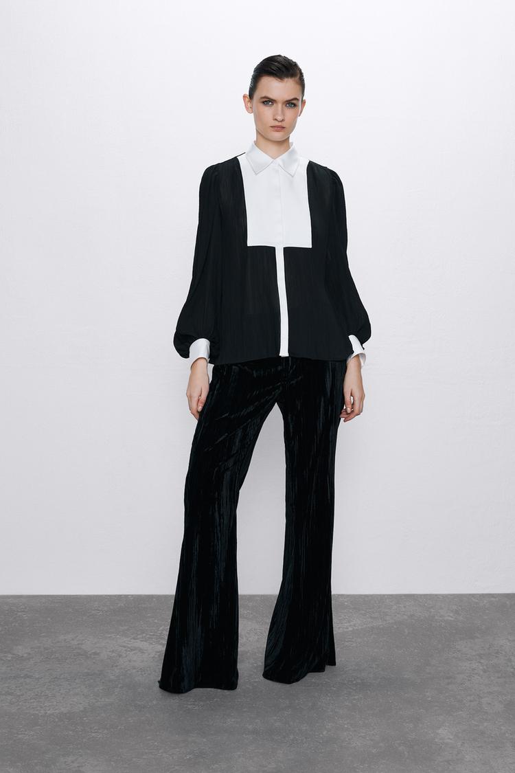 Blouse With Contrast Bib Zara India