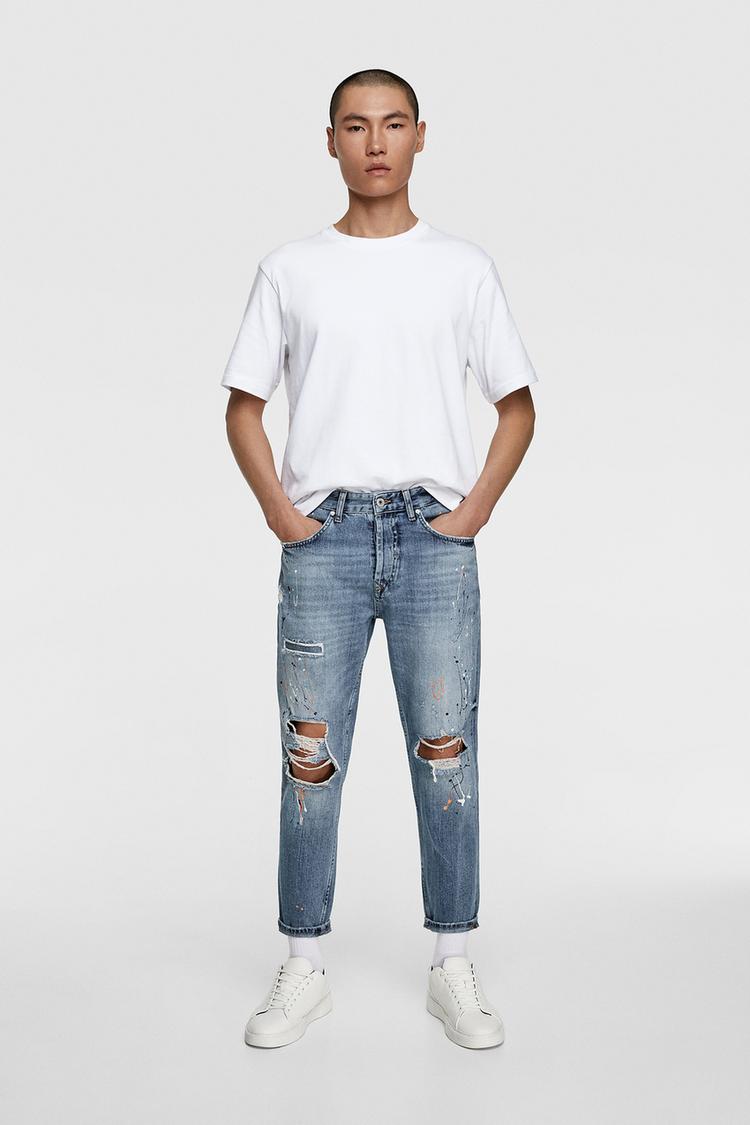 Ripped Jeans With Paint Splatter Zara France