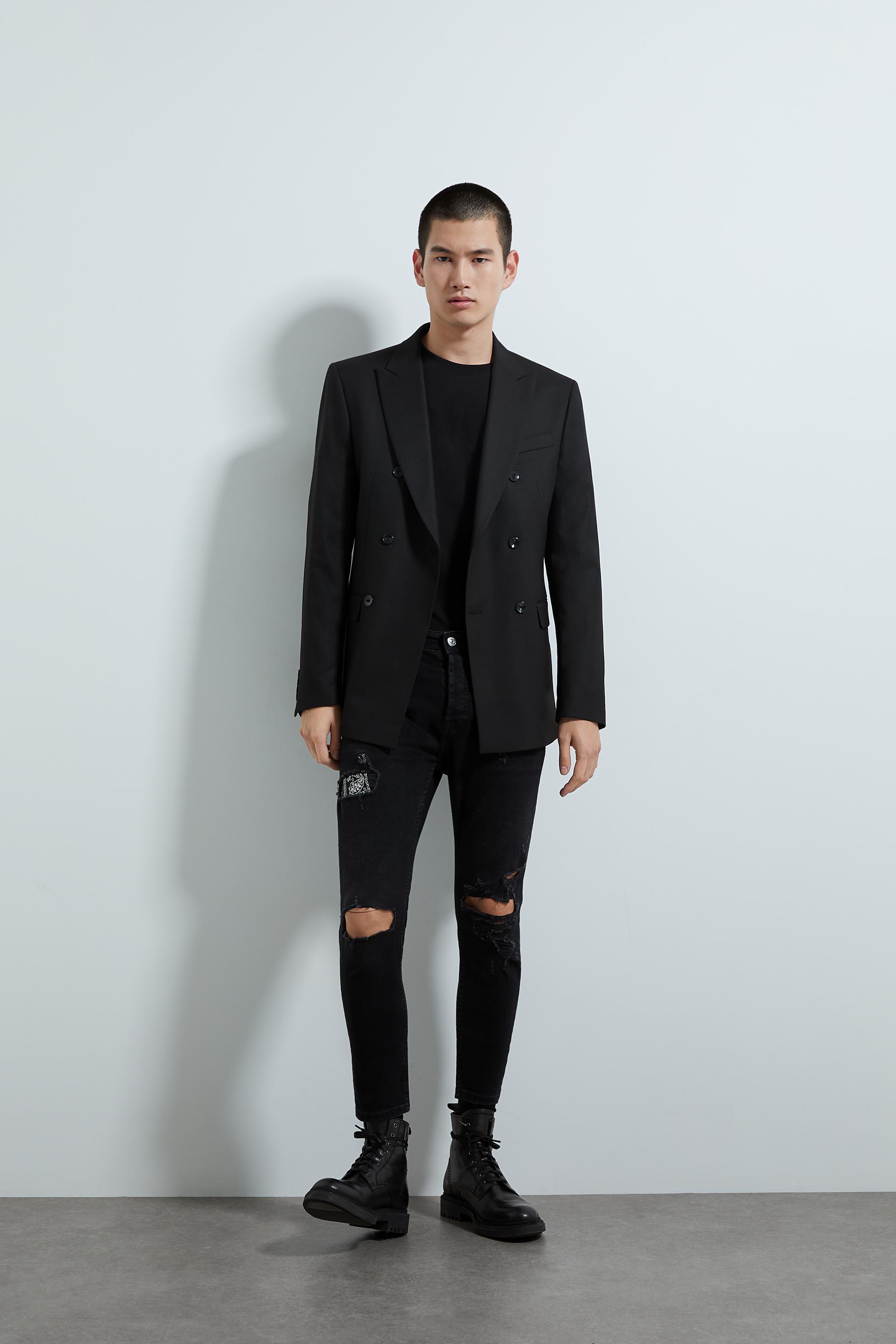 Ripped Skinny Jeans With Bandanna Detail Skinny Jeans Man Zara