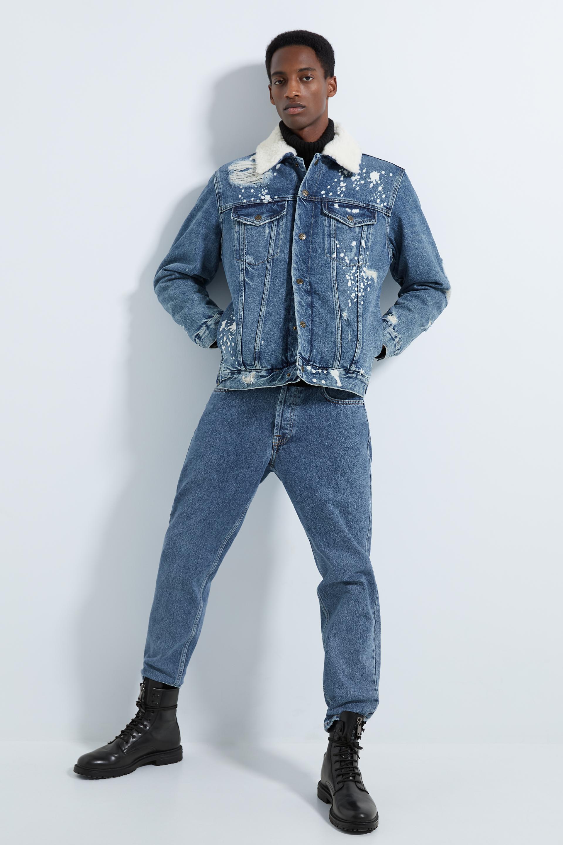 Denim Jacket With Fleece Trim Zara United States